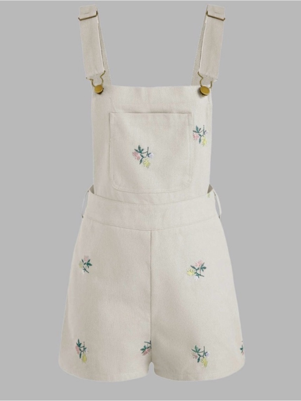 NWT woman’s Cider ivory Floral Embroidered Short Overalls side large bib cotton